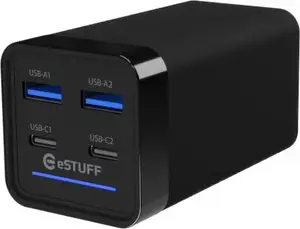 eSTUFF ES635200 65W Laptop Charger with 2 USB-C Ports, Black