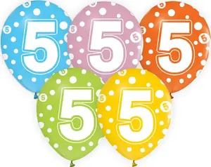 GoDan Number 5 Latex Balloons, 12-inch, 5 Pieces