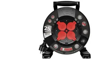 Кабельный барабан Plastrol EXTREME LINE 25м, 4 розетки, IP44, 16А, H05RR-F 3x1.5мм²