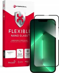 Forcell Flexible 5D Hybrid Glass Screen Protector for iPhone 13, 13 Pro, and 14, Black
