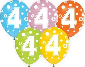 GoDan Number 4 Latex Balloons, 12-inch, 5 Pieces