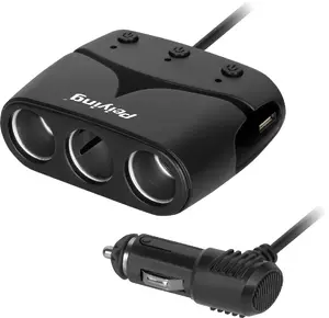 Peiying automašīnas piepīpētāja sadalītājs ar 3 ligzdām un USB pieslēgvietu 3100 mA