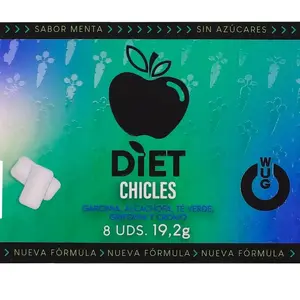 WUG GUM DIET Functional Sugar-Free Mint Chewing Gum with Garcinia Cambogia and Green Tea, 8 Pieces