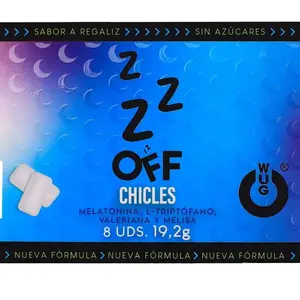 WUG GUM WUG OFF Functional Chewing Gum with Melatonin and Valerian, Liquorice Flavour, 8 Pieces