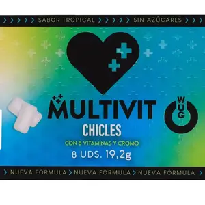 WUG GUM MULTIVIT Functional Multivitamin Chewing Gum, Tropical Flavour, 8 Pieces