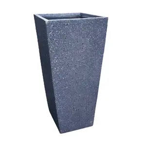 BESK Fiberglass Flower Pot, Rectangular, Dark Gray, 35x35x70 cm