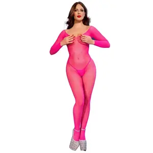 Боди CHILIROSE CR 4894 из неоново-розовой сетки, размер S/M