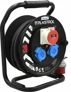 Кабельный барабан Plastrol W-04020 20м, вилка CEE 16A 5P, 2 розетки Schuko, кабель H07RN-F 5x1.5мм², IP44