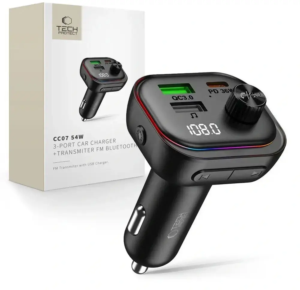 Tech-Protect CC07 3-portu automašīnas lādētājs ar