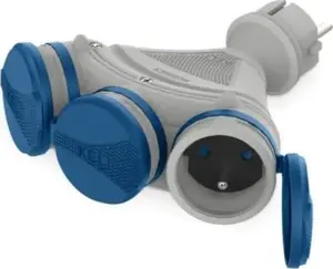 KEL GN-X3/54 3-Way Plug-in Power Splitter with Grounding 16A 250V IP54 Grey/Blue