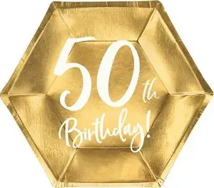 PartyDeco 50th Birthday Paper Plates, Gold, 20 cm