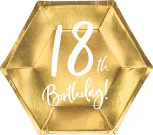 PartyDeco 18th Birthday Paper Plates, Gold, 20 cm, 6 Pieces