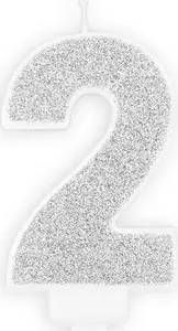 PartyDeco Birthday Candle Number 2 Silver
