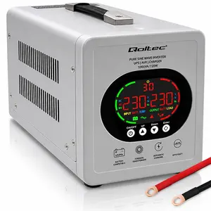 Qoltec nepārtrauktās barošanas avots (UPS) Pure Sine Wave 1000VA/720W ar AVR, LCD displeju un LiFePO4, AGM, GEL akumulatoru atbalstu