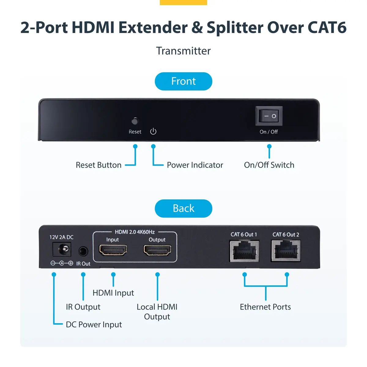 StarTech 4K7012IC-EXTEND-HDMI 2-портовый удлинитель HDMI Photo 3