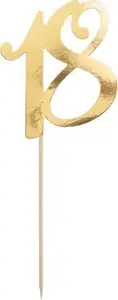 PartyDeco Cake Topper 18, Gold, 20.5 cm