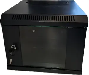 Netrack S-Line 10-inch Wall-Mounted Rack Cabinet, 4U, 300mm depth, black, glass door
