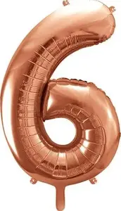 PartyDeco Foil Balloon Number 6, 86 cm, Rose Gold