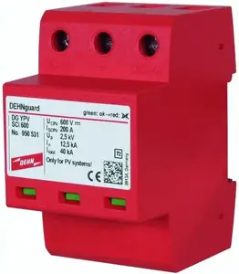 Dehn 950531 Type 2 Surge Protection Device for 600V DC Photovoltaic Systems, 3-Pole, 12.5kA