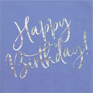 Праздничные салфетки PartyDeco Happy Birthday, темно-синие, 33 см, 20 штук
