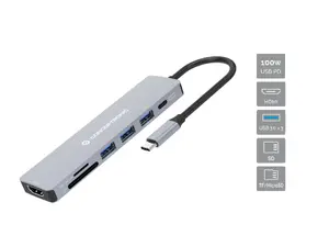 Conceptronic DONN19G 7-in-1 USB-C Docking Station with HDMI, 3x USB-A 3.0, SD/MicroSD Card Reader and 100W Power Delivery