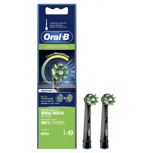 Oral-B CrossAction Clean Maximiser Replacement Brush Heads, 2 Pack, Black