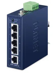 PLANET ISW-500T-E rūpnieciskais nepārvaldāmais Fast Ethernet komutators ar 5 RJ-45 portiem