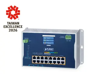 PLANET WGS-5215-16UP4XV Industrial Managed L2+ Ethernet Switch, 16-Port Gigabit 802.3bt PoE, 4-Port 10G SFP+, LCD Touch Screen