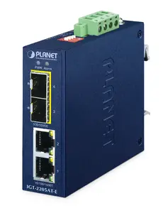 PLANET IGT-2205AT-E Industrial Media Converter, 2-Port 10/100/1000T to 2-Port 100/1000X SFP, IP40 Metal Housing