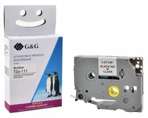 G&G 17083 Label-Making Tape, Black on Transparent, 6 mm x 8 m, TZ/TZe Compatible