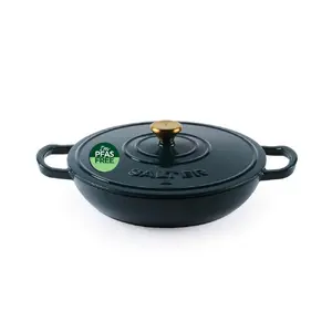 Salter Chester 2.8L Shallow Cast Iron Casserole Pot, 30 cm, Green