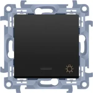 Kontakt-Simon Simon 10 CS1L.01/49 gaismas spiedpoga ar LED indikāciju, 10AX, 250V, skrūvju spailes, matēti melna