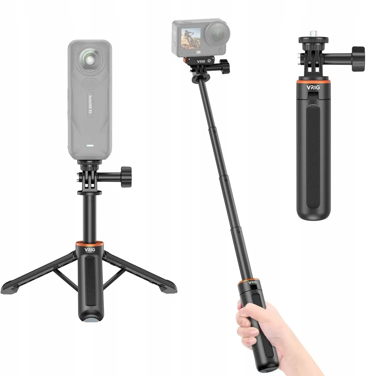 VRIG 3-in-1 pašbildes statīvs ar 1/4&quot