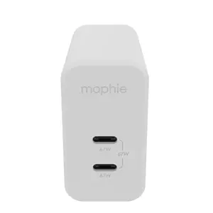 mophie 67W GaN sienas lādētājs ar divām USB-C pieslēgvietām un Power Delivery