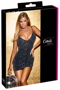 Cottelli Collection mini kleita, melna ar sudrabotu zigzaga rakstu, izmērs S