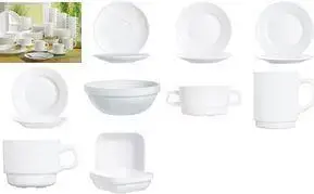 Esmeyer Arcoroc pusdienu šķīvis, 252 mm, balts rūdīts stikls, piemērots trauku mazgājamai mašīnai, 6 gabalu komplekts