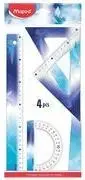Maped ARCTIC Geometry Set, 4-Piece Plastic Drawing Kit with Ice Crystal Design
