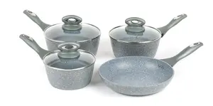Salter MARBLESTONE 4-Piece Pan Set, Grey, 3 Saucepans and 1 Frying Pan