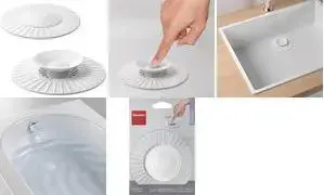 Metaltex Universal Drain Cover, Silicone, White 2-in-1 with Strainer and Stopper