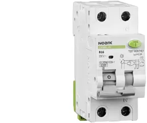Noark RCBO Residual Current Circuit Breaker with Overcurrent Protection, 1-Phase, B16, 30mA, Type A, 2-Pole, 2-Module