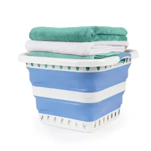 Beldray LA00000152EU7 40L Collapsible Laundry Basket, White/Blue