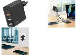 Сетевое зарядное устройство LogiLink PA0377, 3x USB-A QC, 1x USB-C PD, 48 Вт, GaN, черный