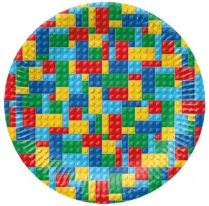 Paw Decor Collection Colorful Bricks Paper Plates 23cm, 8 Pieces