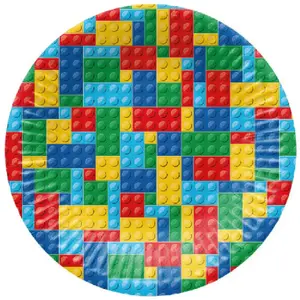 Paw Decor Collection Colorful Bricks Paper Plates 18cm, 8 Pieces
