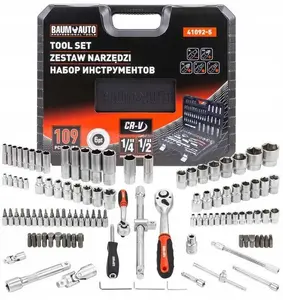 Rockforce BM-41092-5 instrumentu komplekts, 109 daļas, 1/2" un 1/4", 6-stūru galviņas, 4-22 mm