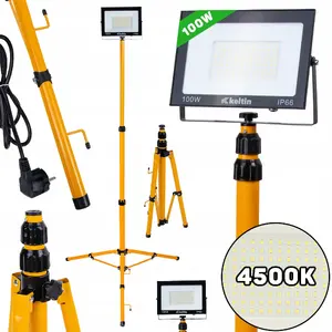 Keltin 100W LED Floodlight with Telescopic Construction Tripod and Cable, 4500K Neutral White