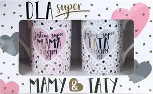 KUKARTKA Q 896 Super Mama/Tata Mug Set with Heart Design