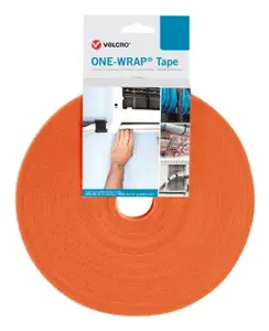 Velcro One Wrap Cable Tie, Polypropylene, 10 mm x 25 m, Orange