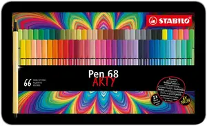 Фломастеры STABILO Pen 68 ARTY, средний наконечник, 65 цветов, металлический пенал