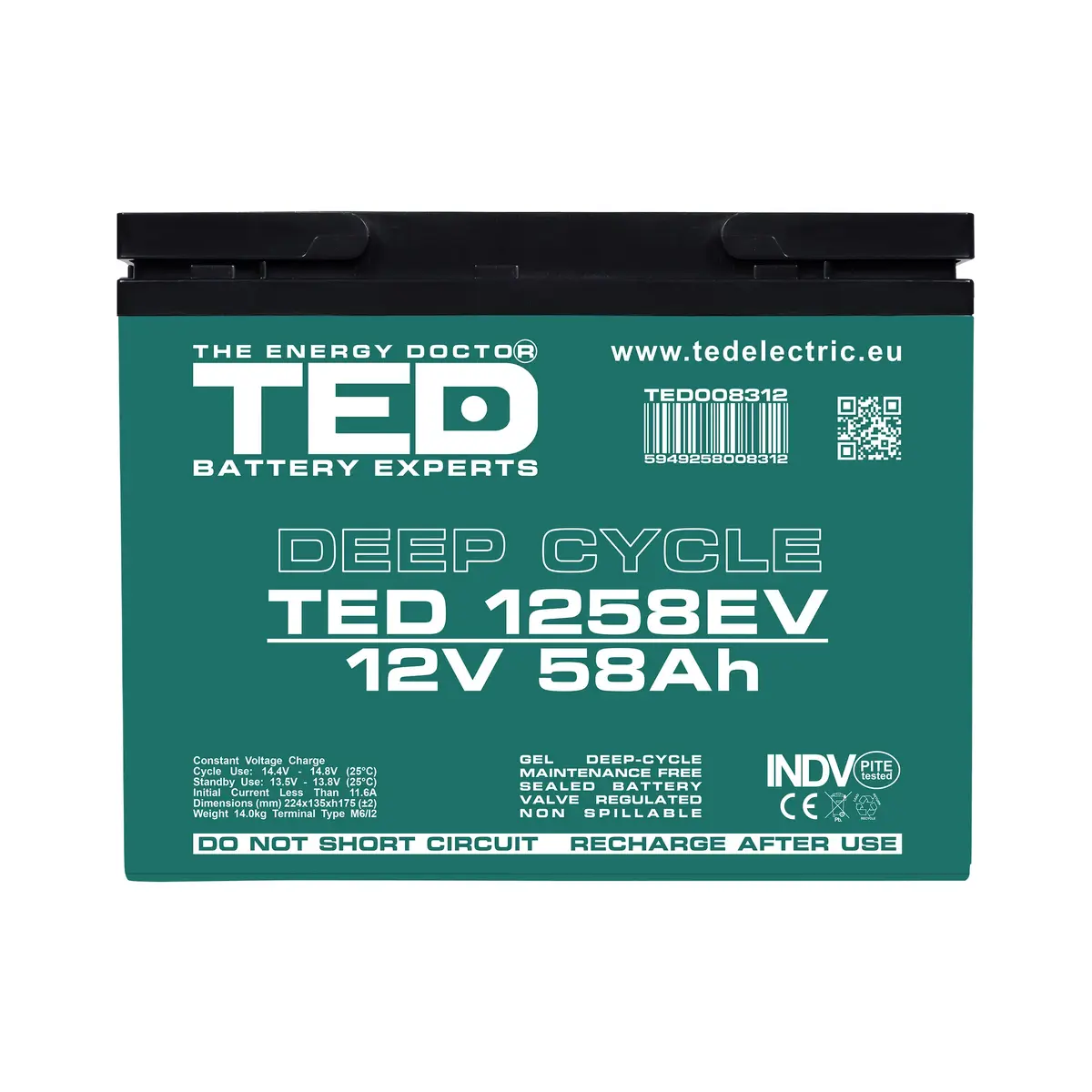 Гелевый аккумулятор TED CSB-1258 12В 58Ач Photo 3